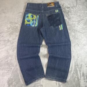 Vintage Y2K Risk Jeans Street Knowledge Blue Denim Hiphop Baggy Jean